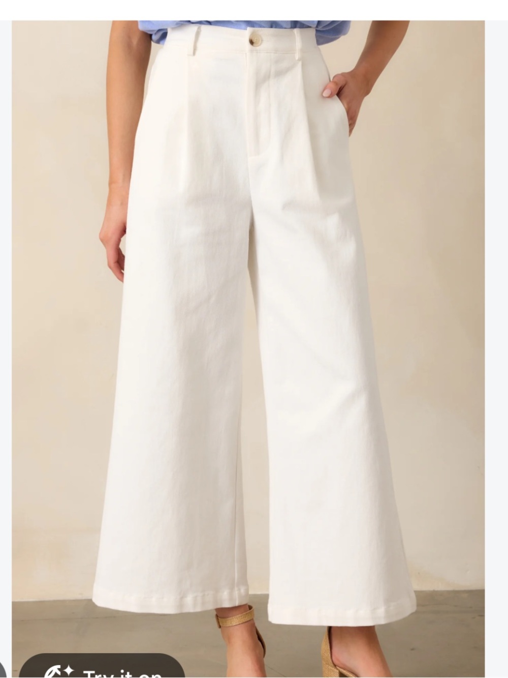 Final Touch Wide-Leg High-Waist Chinos in Off-White size small.